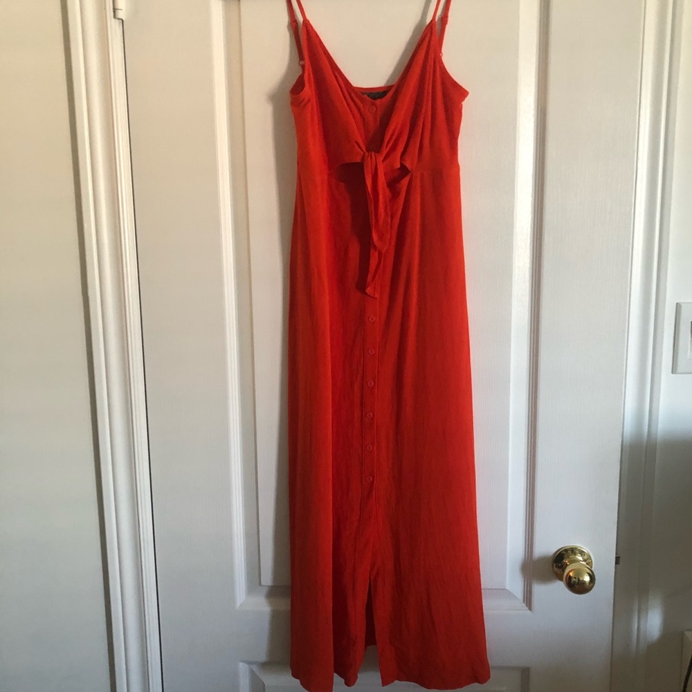 Topshop Red MIDI Cut Out Tie Dress